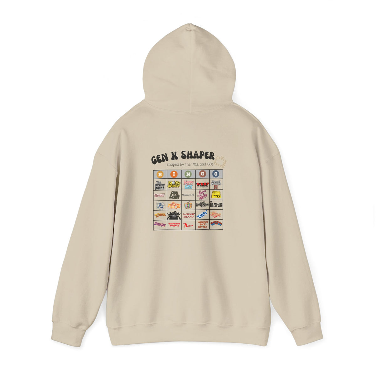 Gen X 70s & 80s TV Shows Bingo Hoodie | Retro Nostalgia Sweatshirt