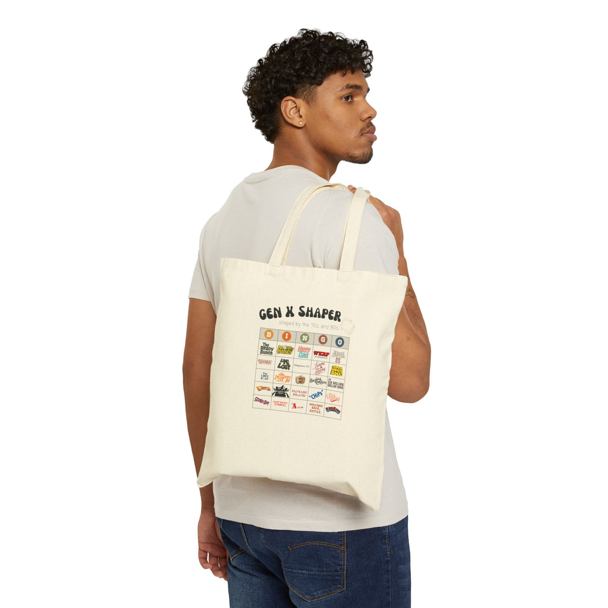 Gen X 70s & 80s TV Shows Bingo Tote Bag | Retro Canvas Bag