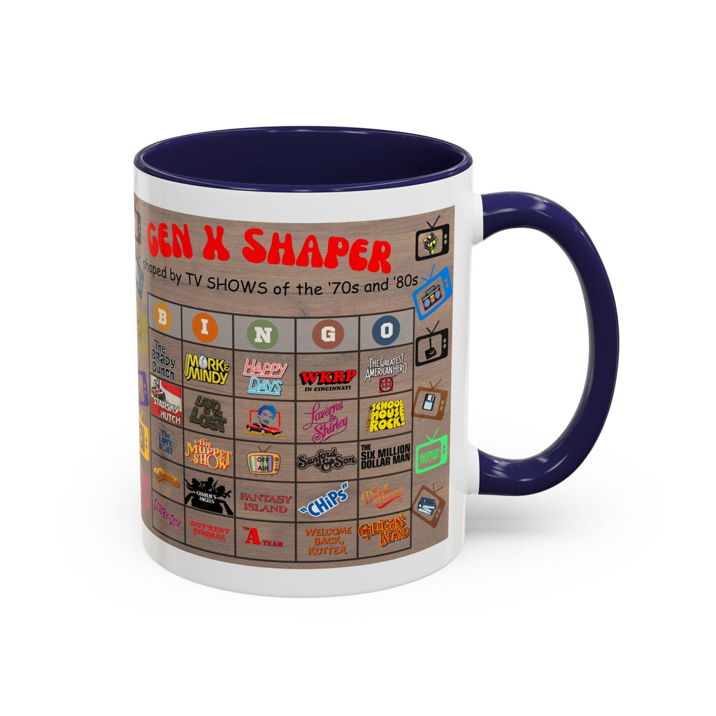 Gen X 70s & 80s TV Shows Bingo Mug | 11 oz Retro Accent Cup
