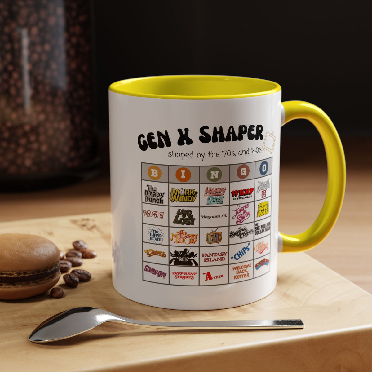 Gen X 70s & 80s TV Shows Bingo Mug | Retro Nostalgia Coffee Cup