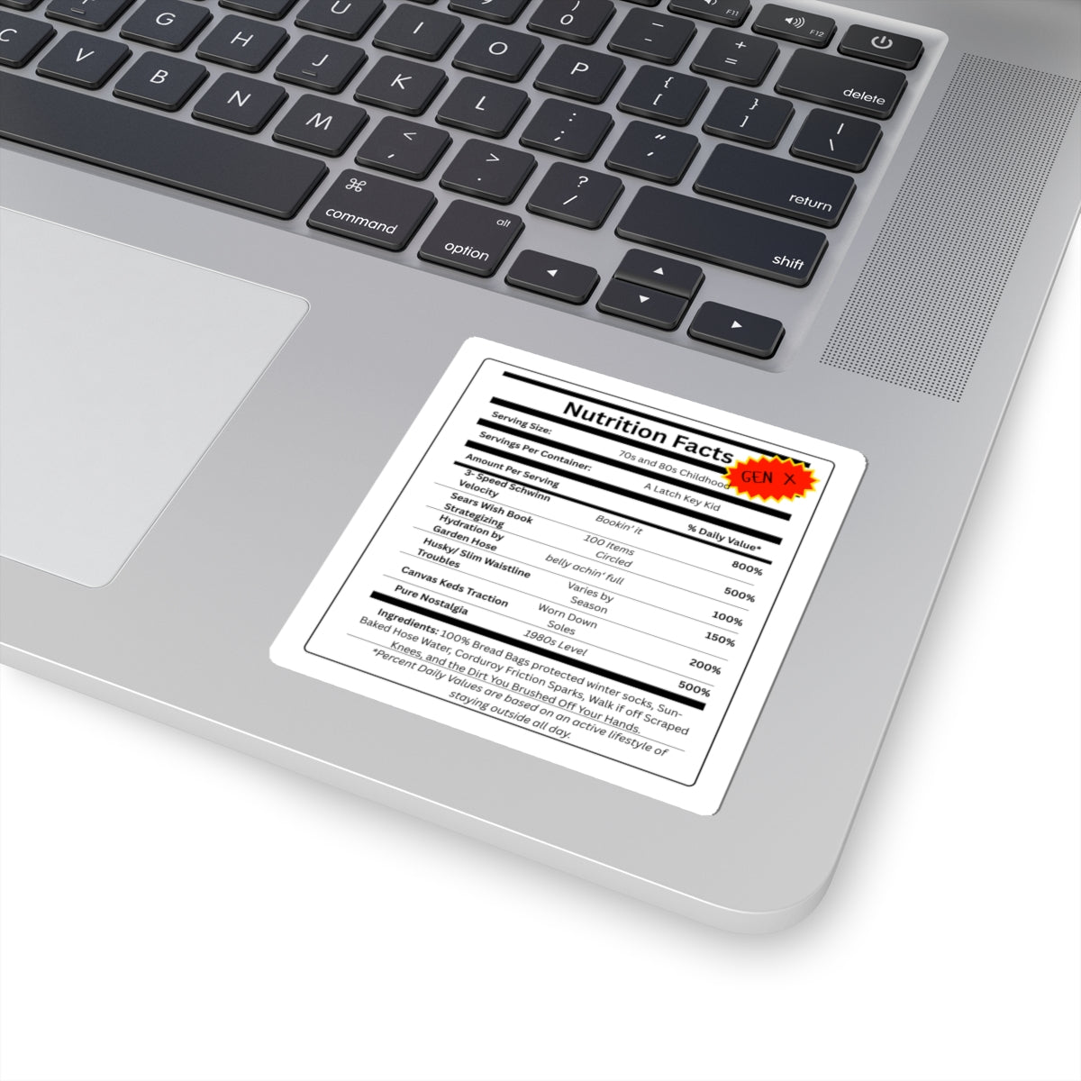 Gen X Nutrition Facts Sticker | Retro Childhood Decal