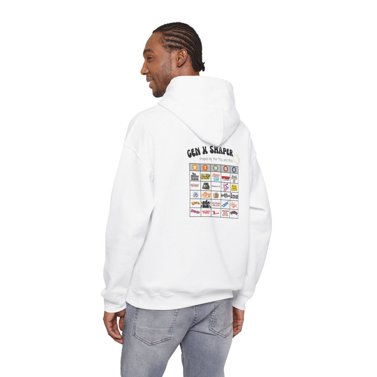 Gen X 70s & 80s TV Shows Bingo Hoodie | Retro Nostalgia Sweatshirt