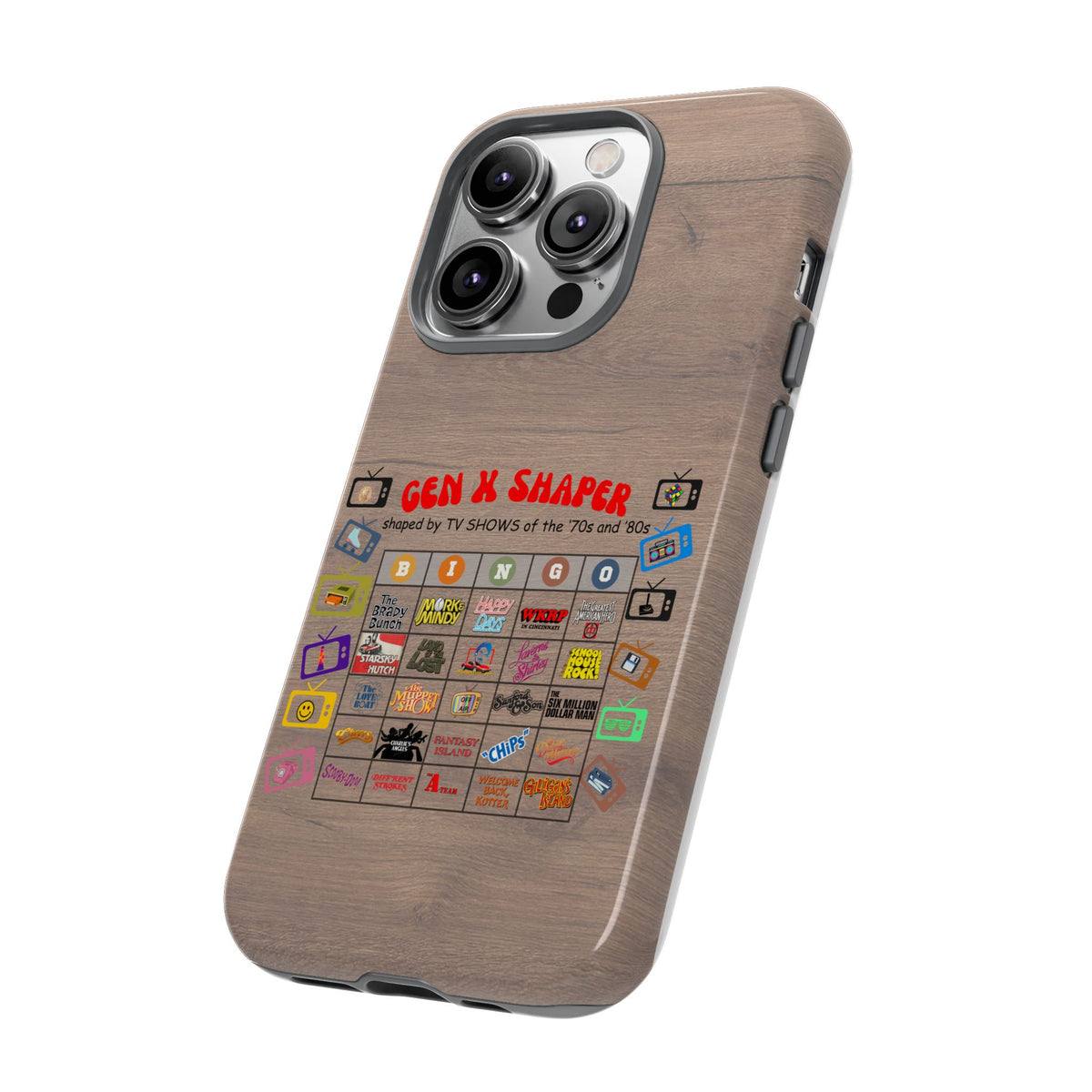Gen X 70s & 80s TV Shows Bingo iPhone Case | Retro Tough Cover