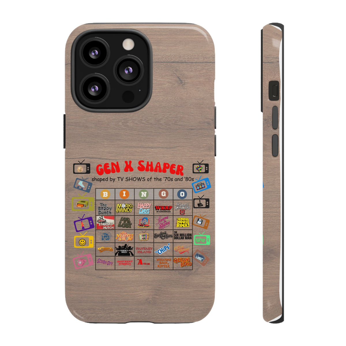 Gen X 70s & 80s TV Shows Bingo iPhone Case | Retro Tough Cover