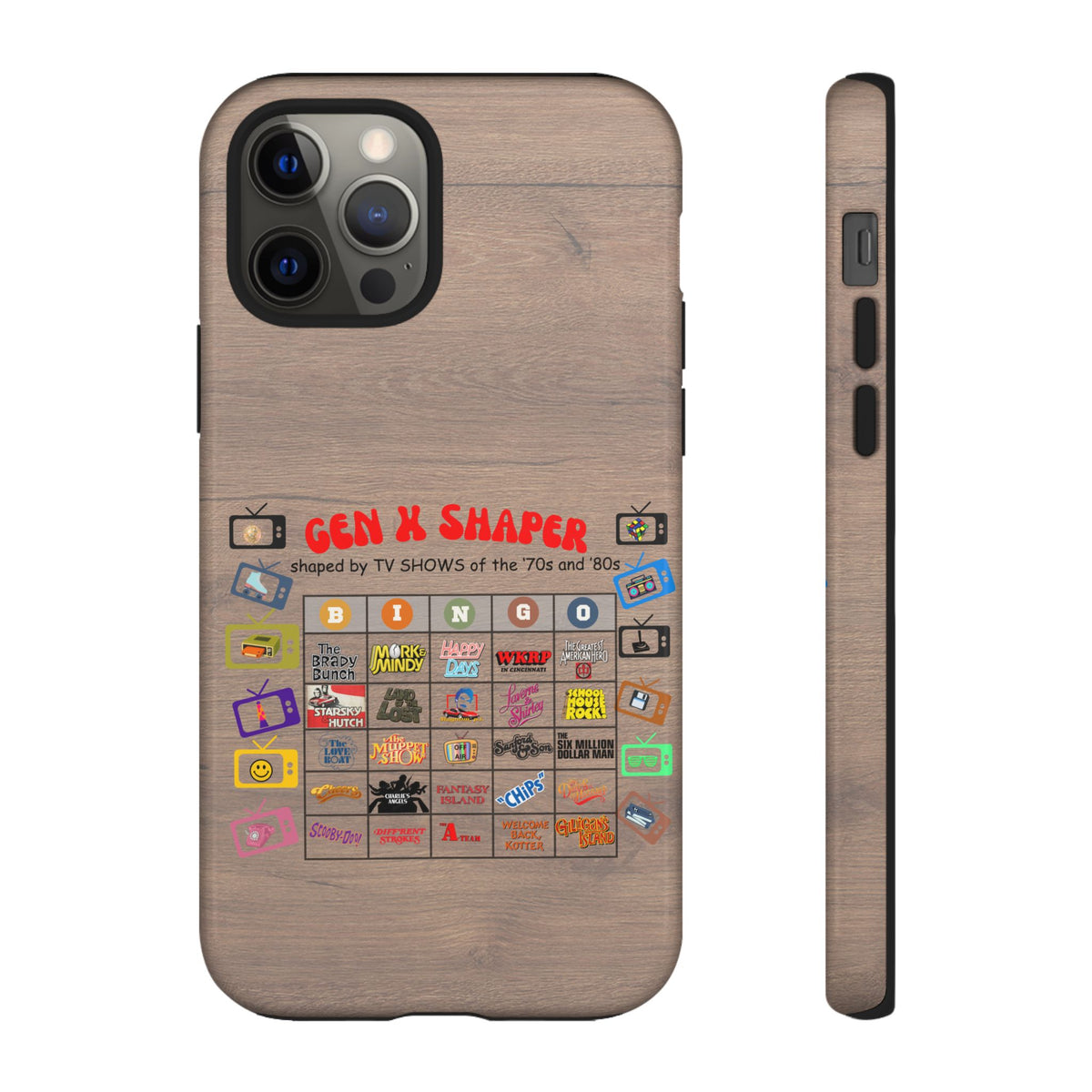 Gen X 70s & 80s TV Shows Bingo iPhone Case | Retro Tough Cover
