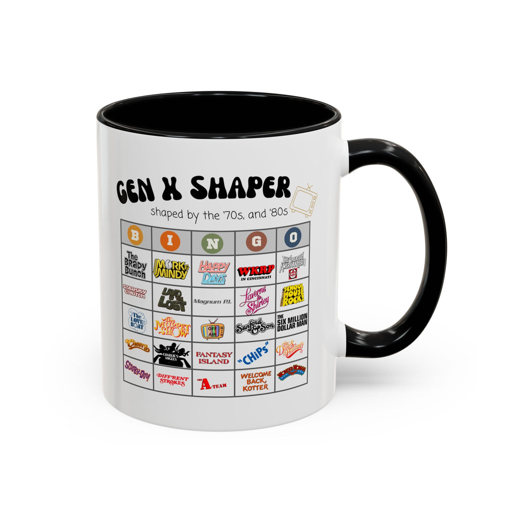 Gen X 70s & 80s TV Shows Bingo Mug | Retro Nostalgia Coffee Cup