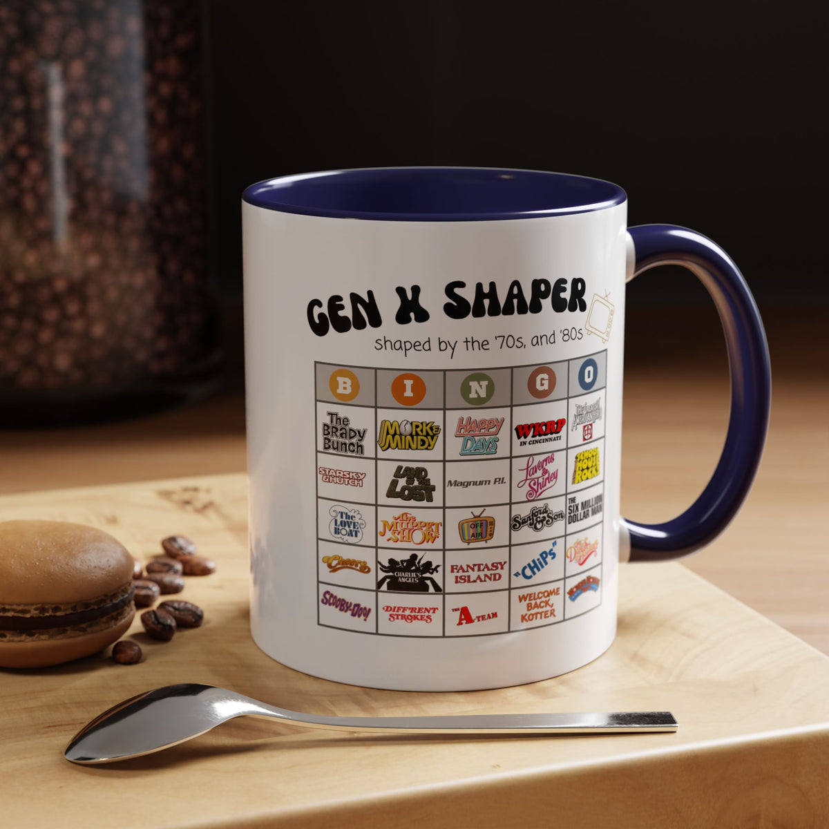 Gen X 70s & 80s TV Shows Bingo Mug | Retro Nostalgia Coffee Cup