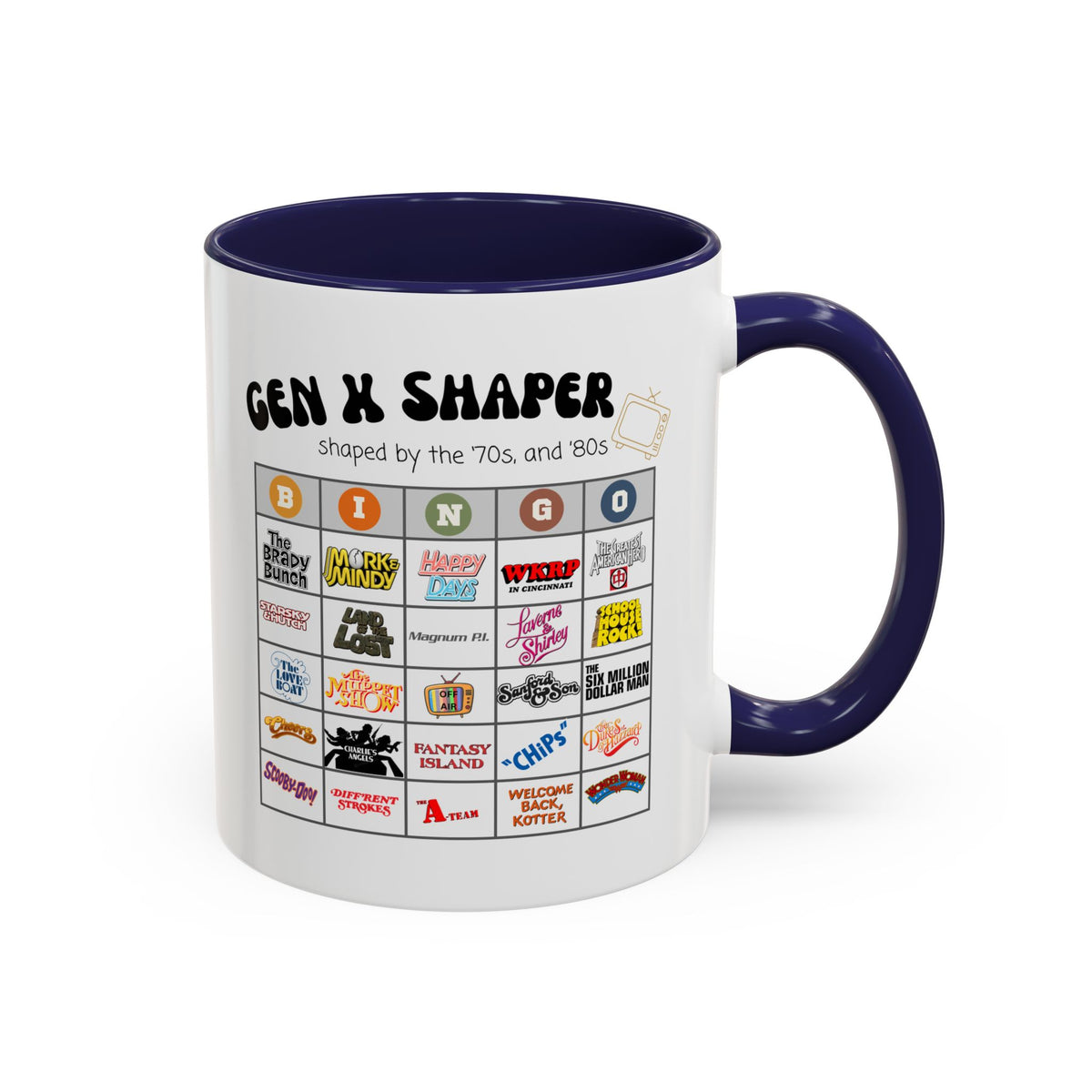 Gen X 70s & 80s TV Shows Bingo Mug | Retro Nostalgia Coffee Cup