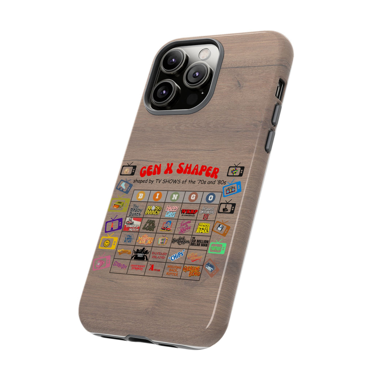 Gen X 70s & 80s TV Shows Bingo iPhone Case | Retro Tough Cover