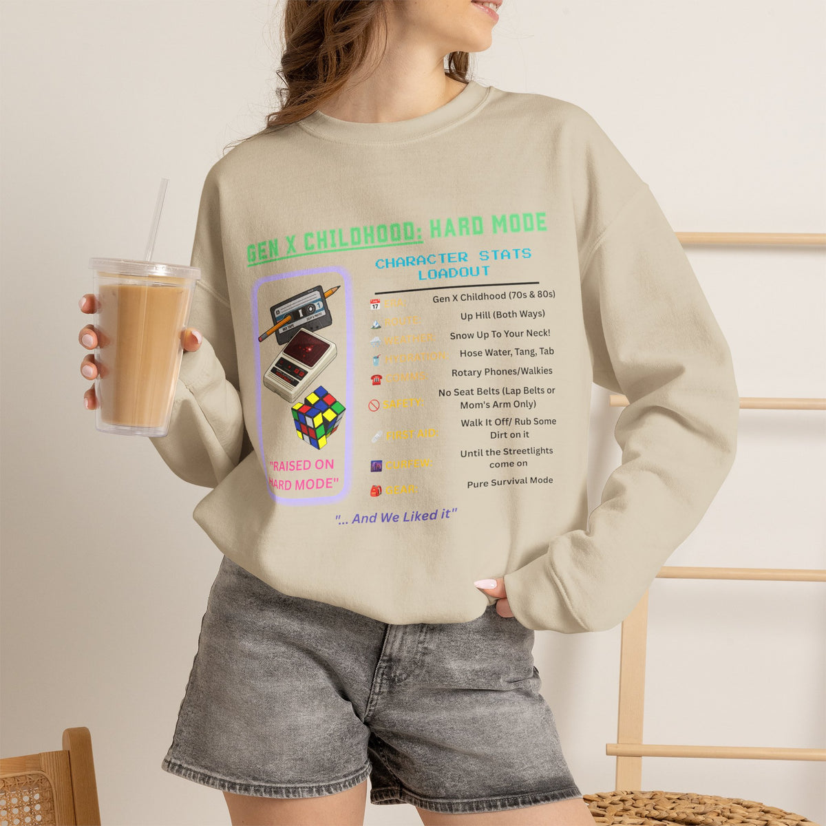 Gen X Childhood Hard Mode Sweatshirt | Retro Crewneck