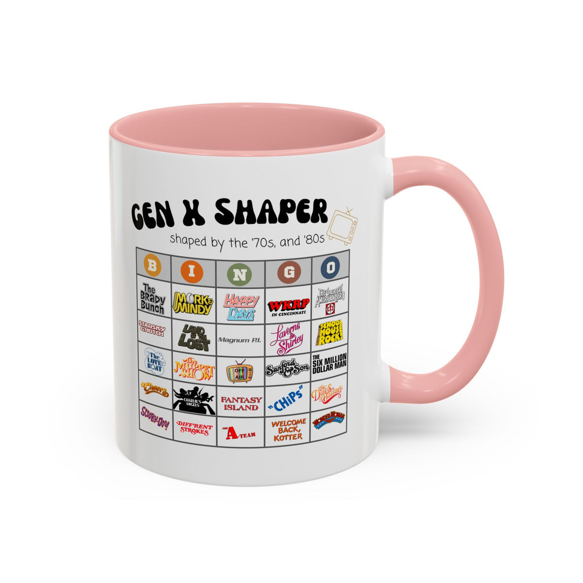 Gen X 70s & 80s TV Shows Bingo Mug | Retro Nostalgia Coffee Cup