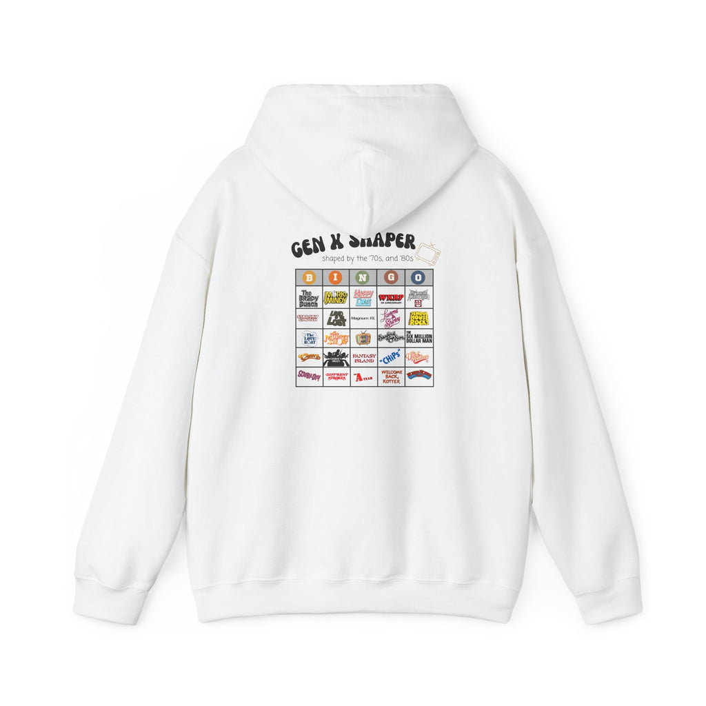 Gen X 70s & 80s TV Shows Bingo Hoodie | Retro Nostalgia Sweatshirt