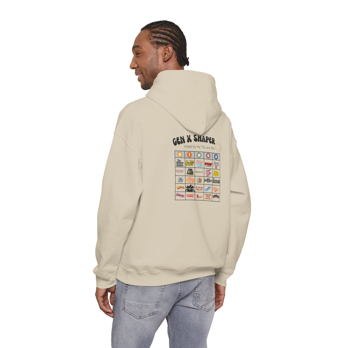 Gen X 70s & 80s TV Shows Bingo Hoodie | Retro Nostalgia Sweatshirt