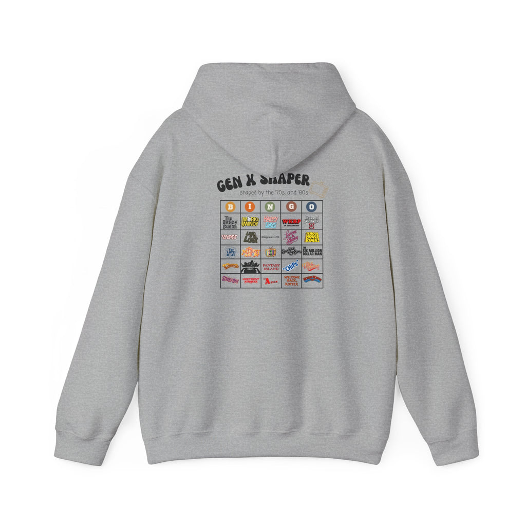 Gen X 70s & 80s TV Shows Bingo Hoodie | Retro Nostalgia Sweatshirt