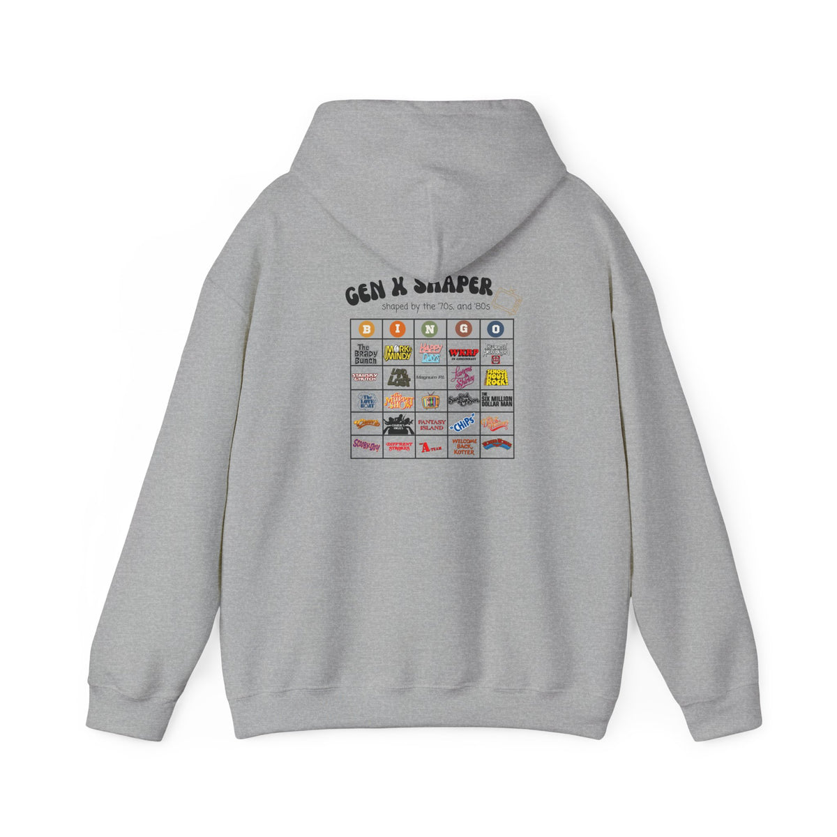 Gen X 70s & 80s TV Shows Bingo Hoodie | Retro Nostalgia Sweatshirt