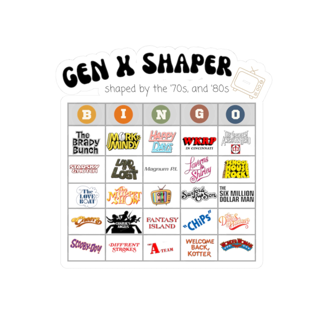 Gen X 70s & 80s TV Shows Bingo Stickers | Retro Nostalgia Decal
