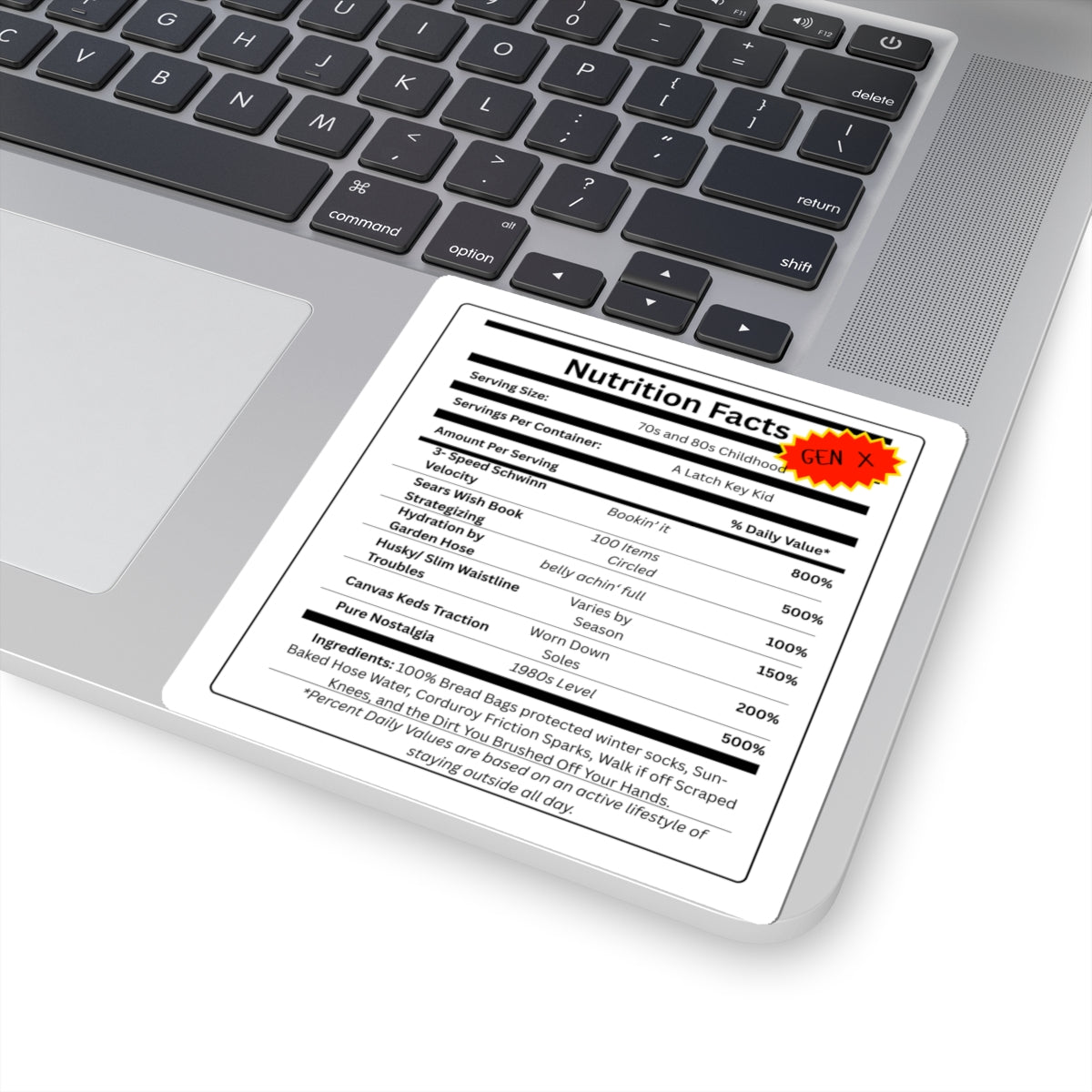 Gen X Nutrition Facts Sticker | Retro Childhood Decal