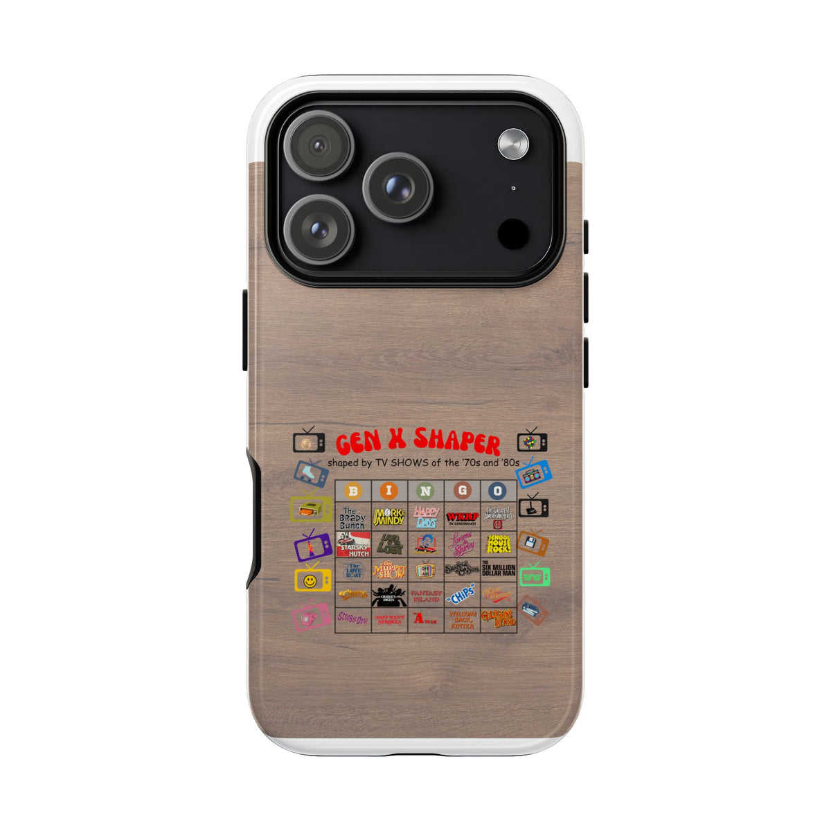 Gen X 70s & 80s TV Shows Bingo iPhone Case | Retro Tough Cover