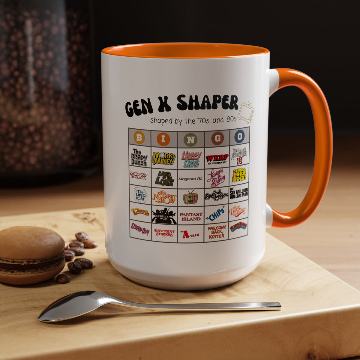 Gen X 70s & 80s TV Shows Bingo Mug | Retro Nostalgia Coffee Cup