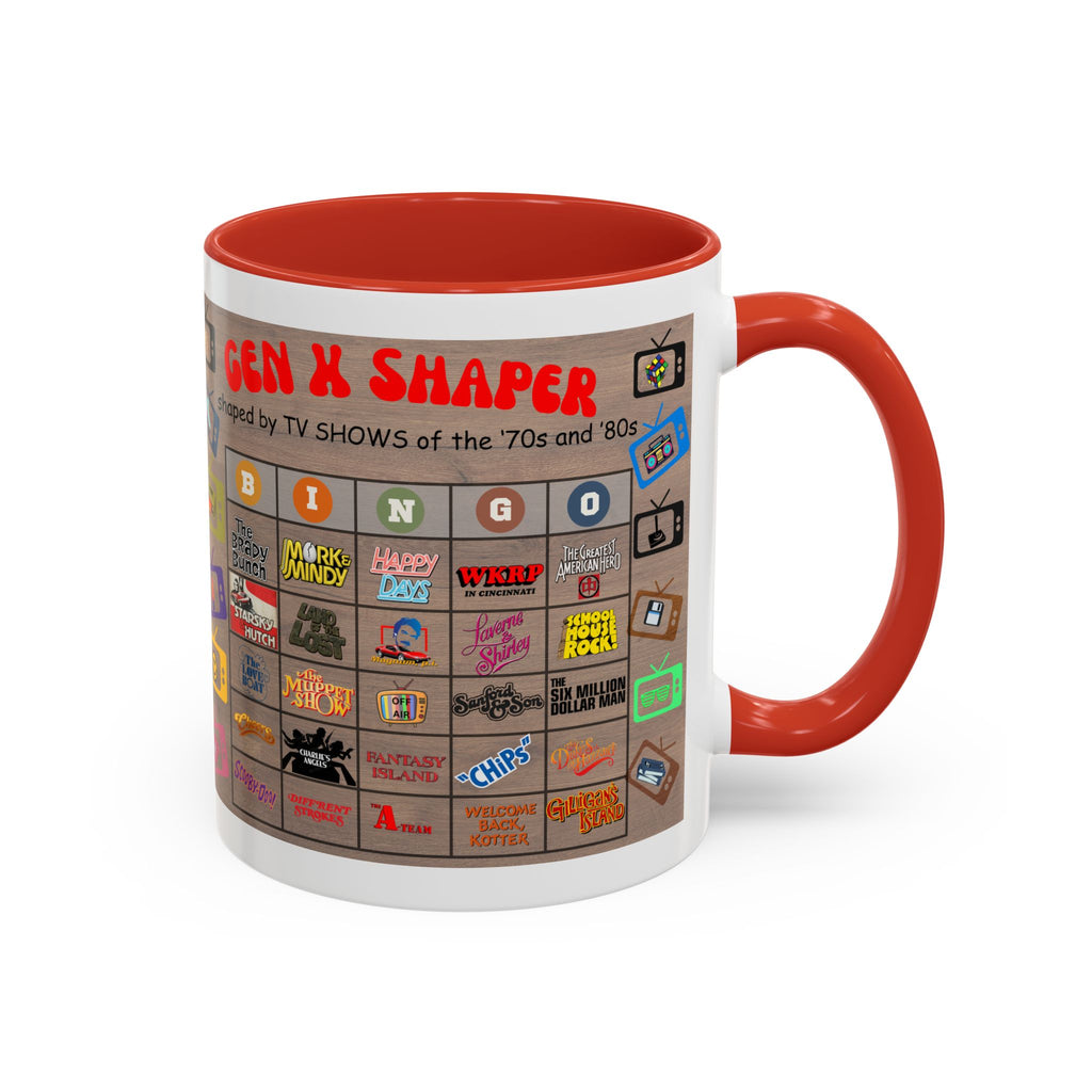 Gen X 70s & 80s TV Shows Bingo Mug | 11 oz Retro Accent Cup