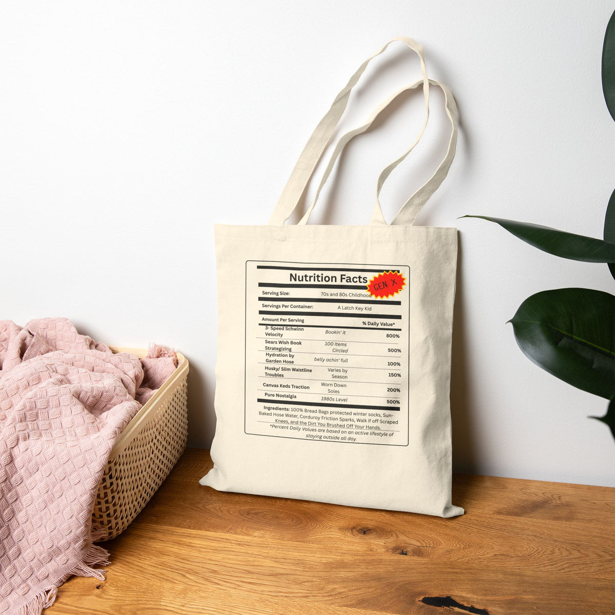 Gen X Nutrition Facts Tote Bag | Retro Canvas Bag