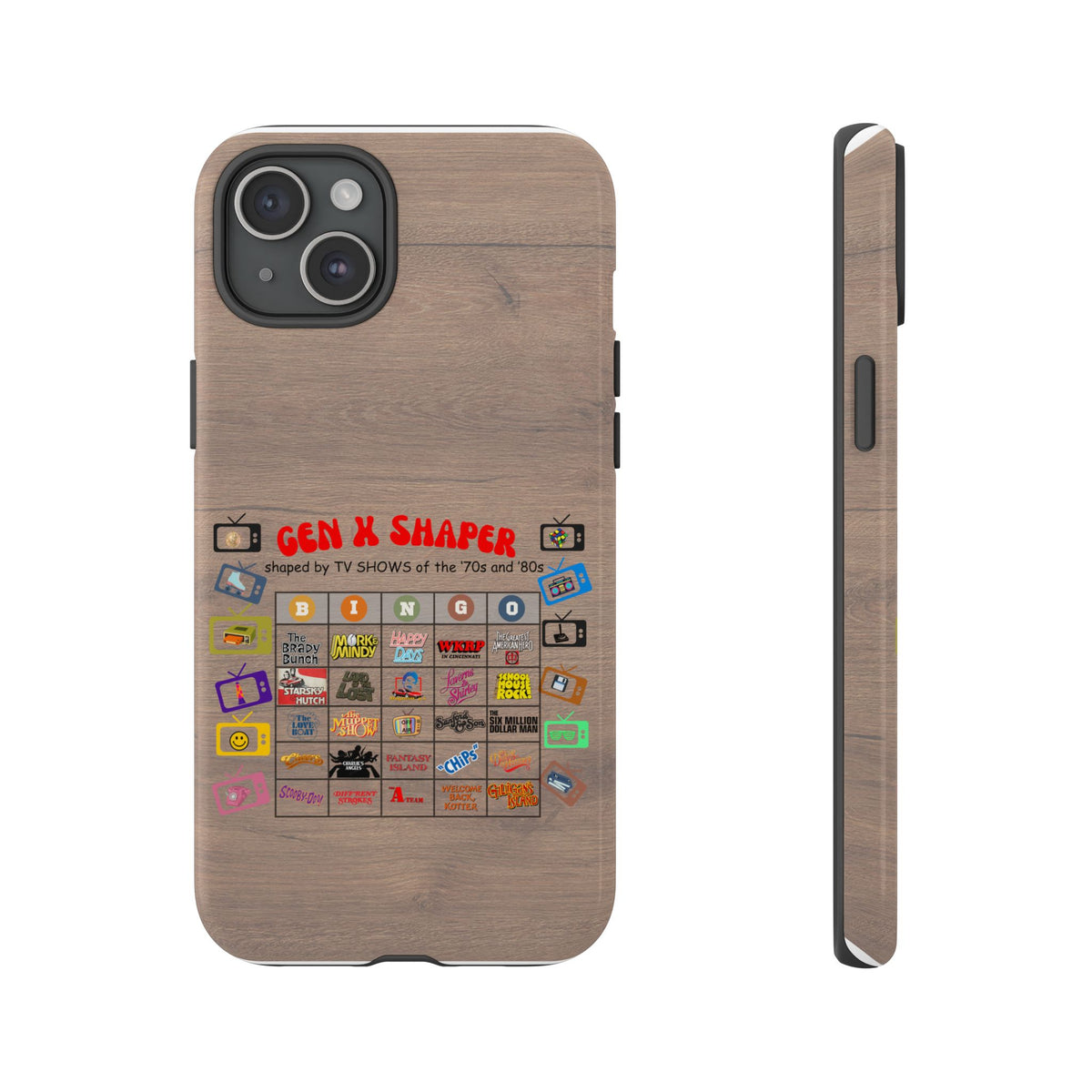 Gen X 70s & 80s TV Shows Bingo iPhone Case | Retro Tough Cover