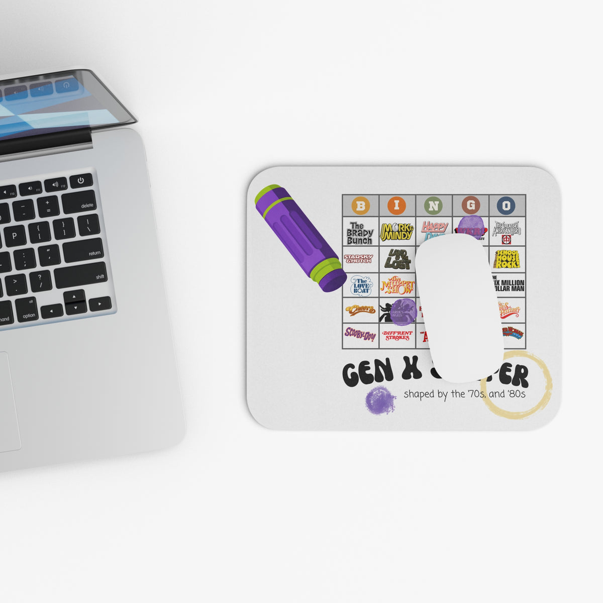 Gen X 70s & 80s TV Shows Bingo Mouse Pad | Retro Desk Accessory