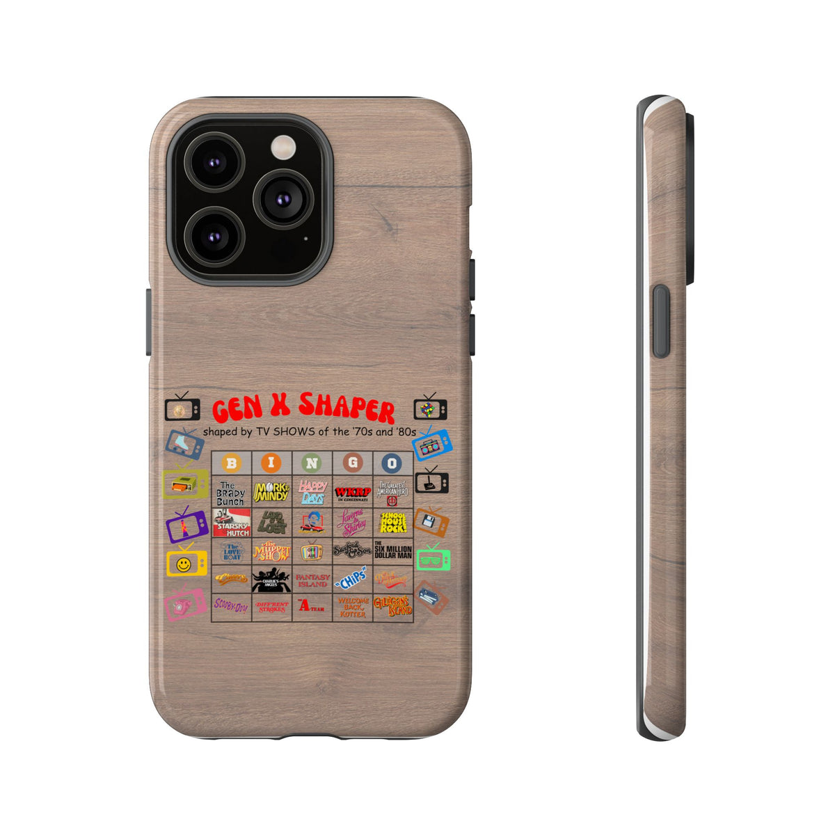 Gen X 70s & 80s TV Shows Bingo iPhone Case | Retro Tough Cover