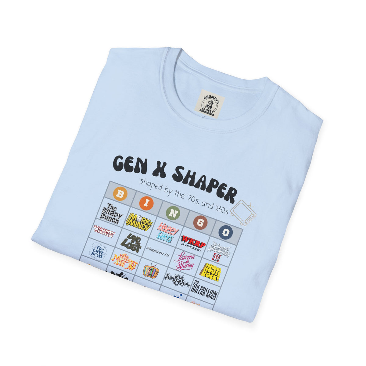 Gen X 70s & 80s TV Shows Bingo T-Shirt | Retro Nostalgia Tee