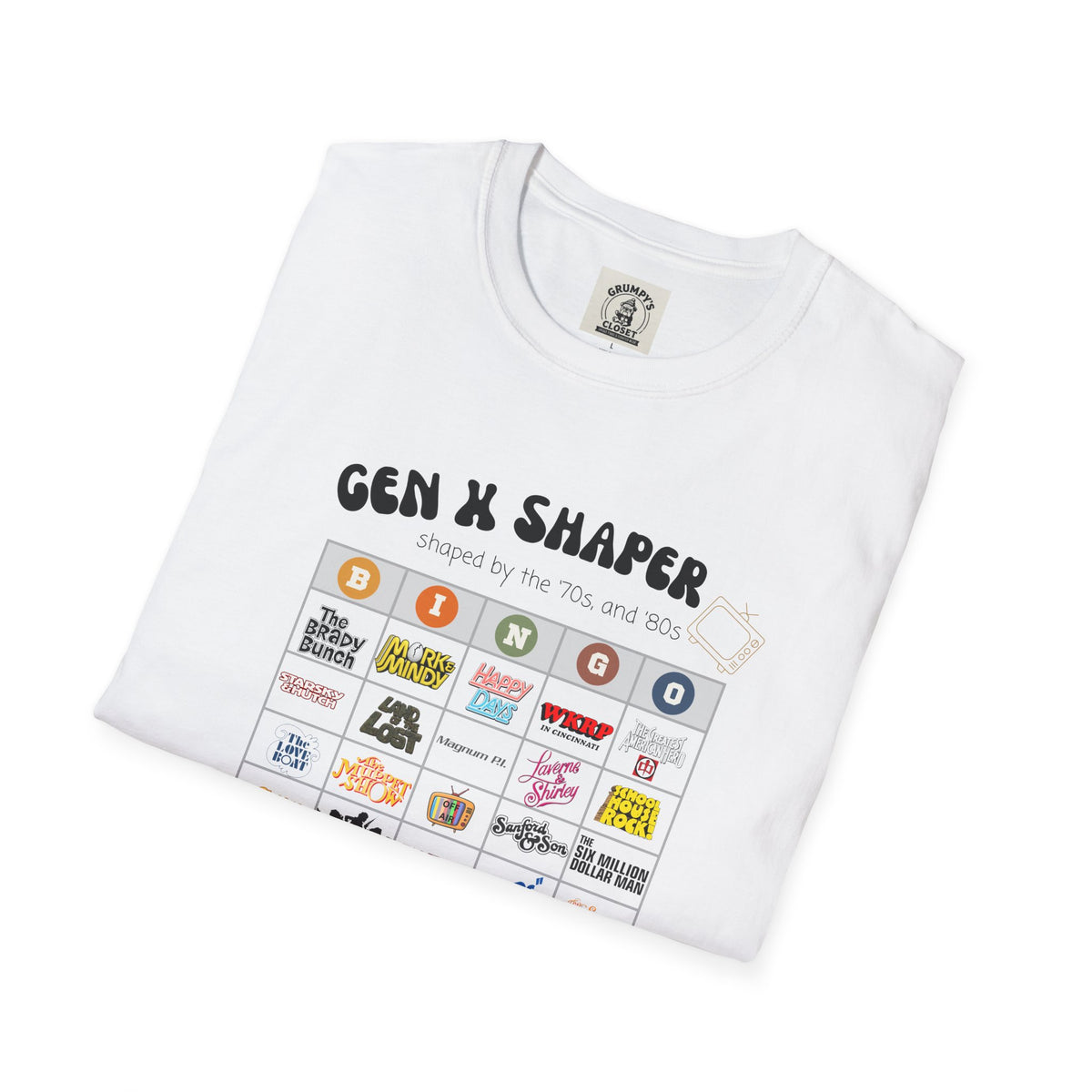 Gen X 70s & 80s TV Shows Bingo T-Shirt | Retro Nostalgia Tee