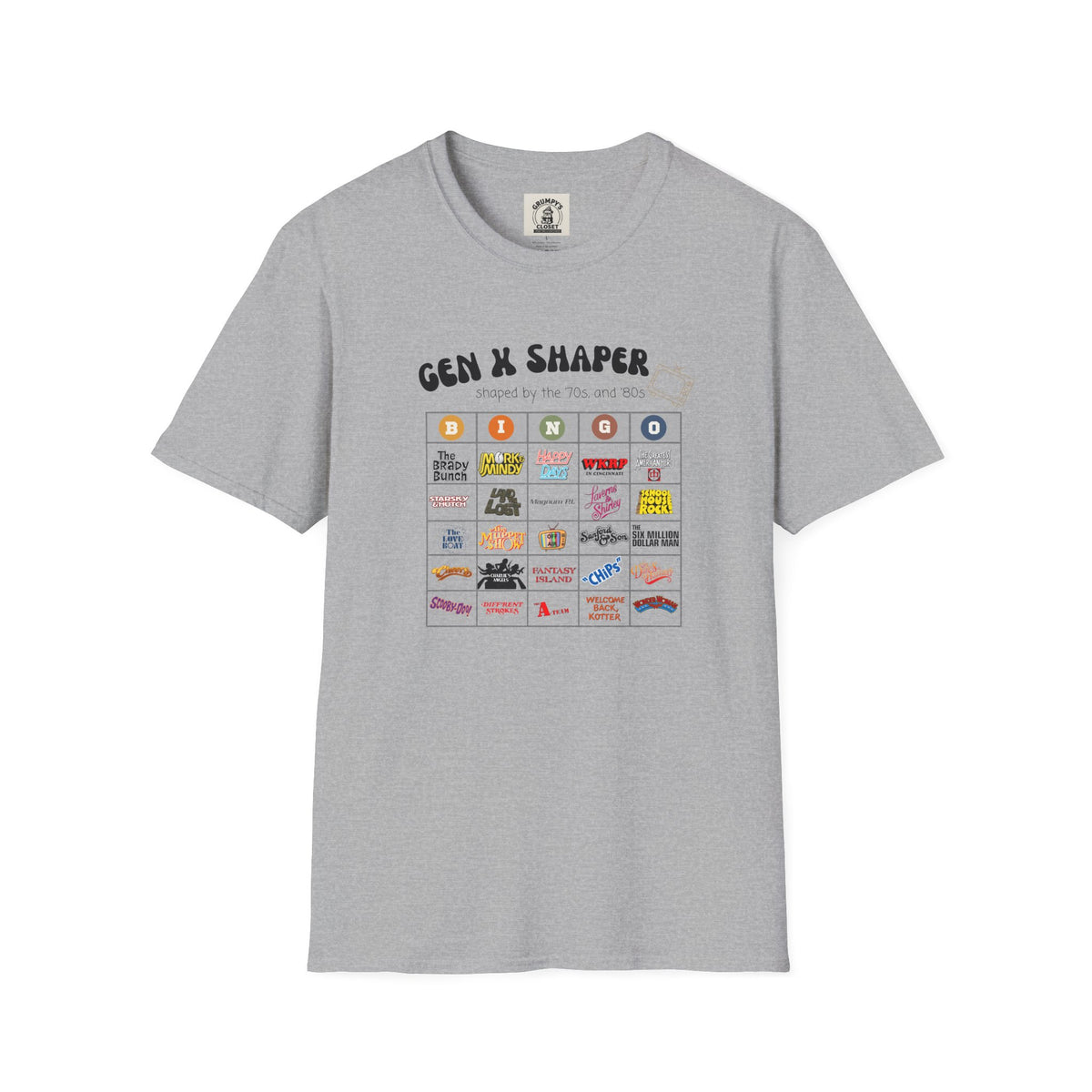 Gen X 70s & 80s TV Shows Bingo T-Shirt | Retro Nostalgia Tee