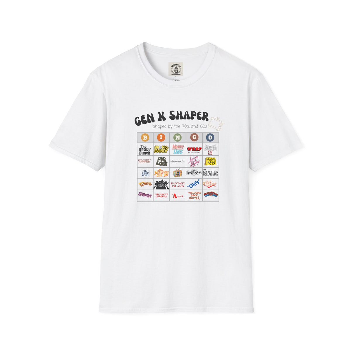 Gen X 70s & 80s TV Shows Bingo T-Shirt | Retro Nostalgia Tee