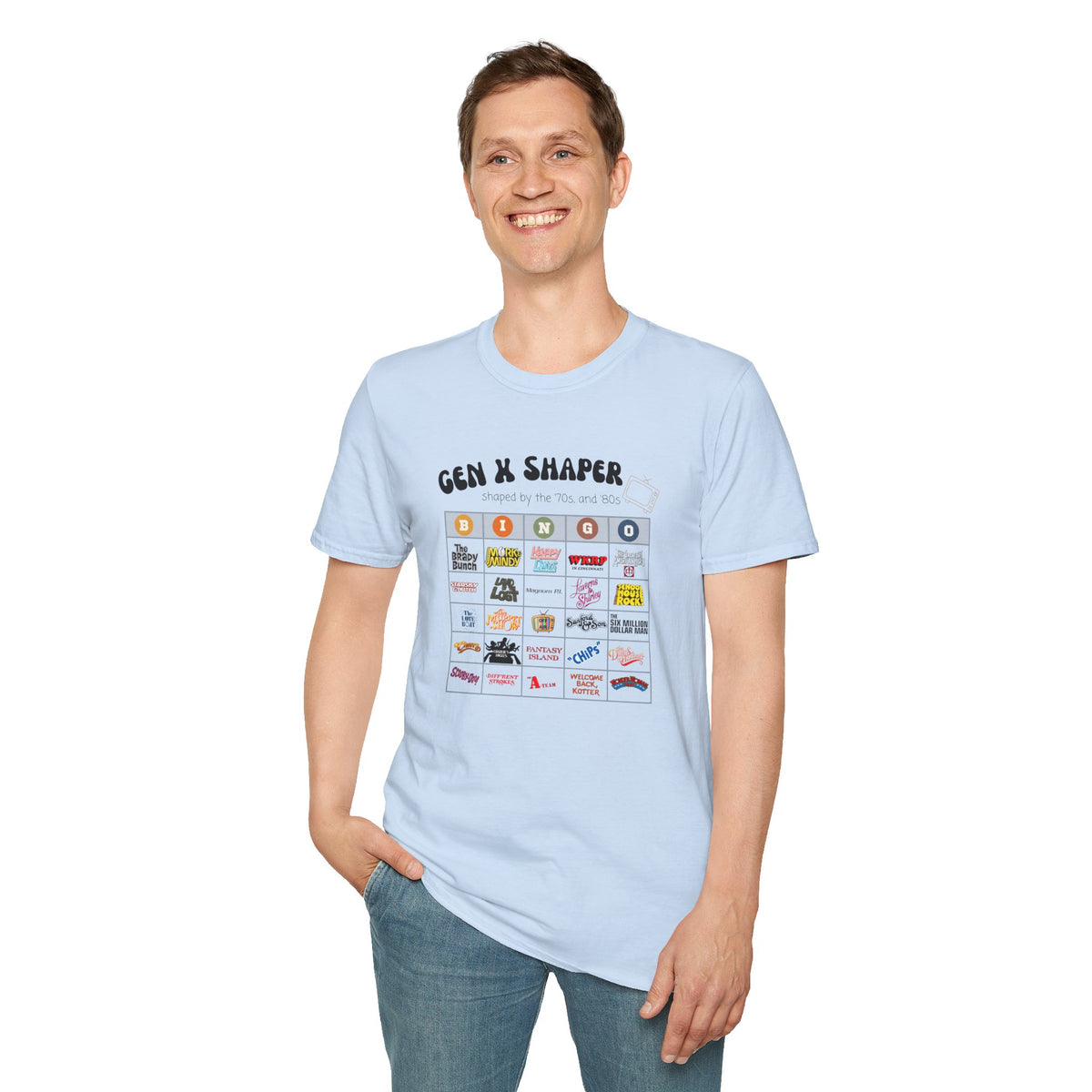 Gen X 70s & 80s TV Shows Bingo T-Shirt | Retro Nostalgia Tee
